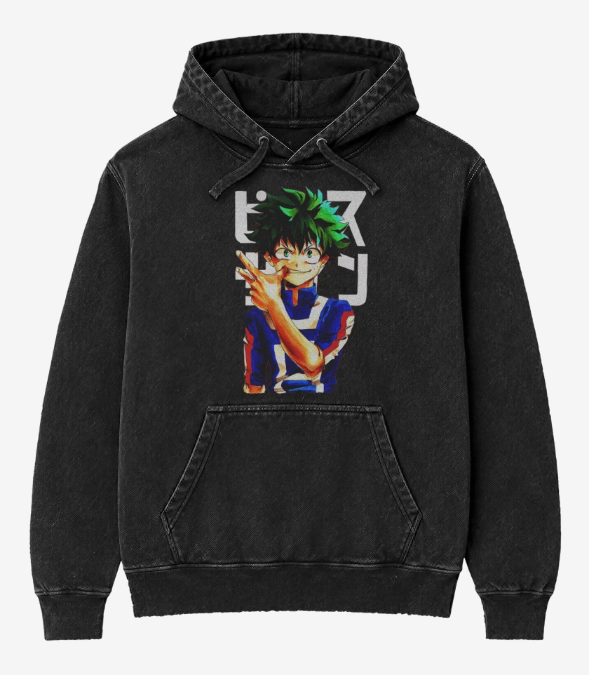 Poleron Canguro Acid Wash Negro de Boku no hero 3