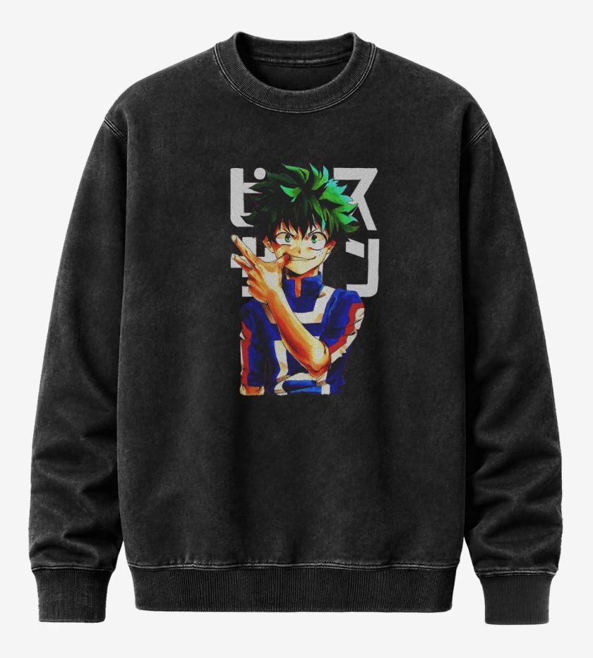 Poleron Polo Acid Wash Negro de Boku no hero 3