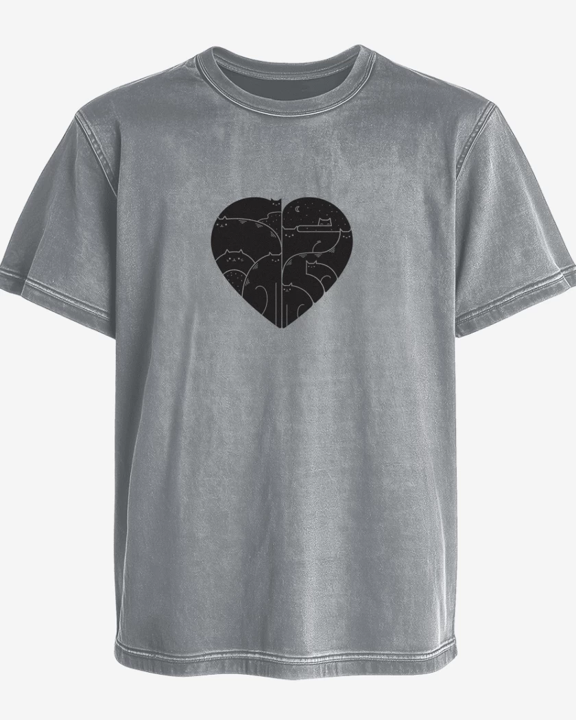Polera desgastada Gris Melange de corazon de gat@ 02