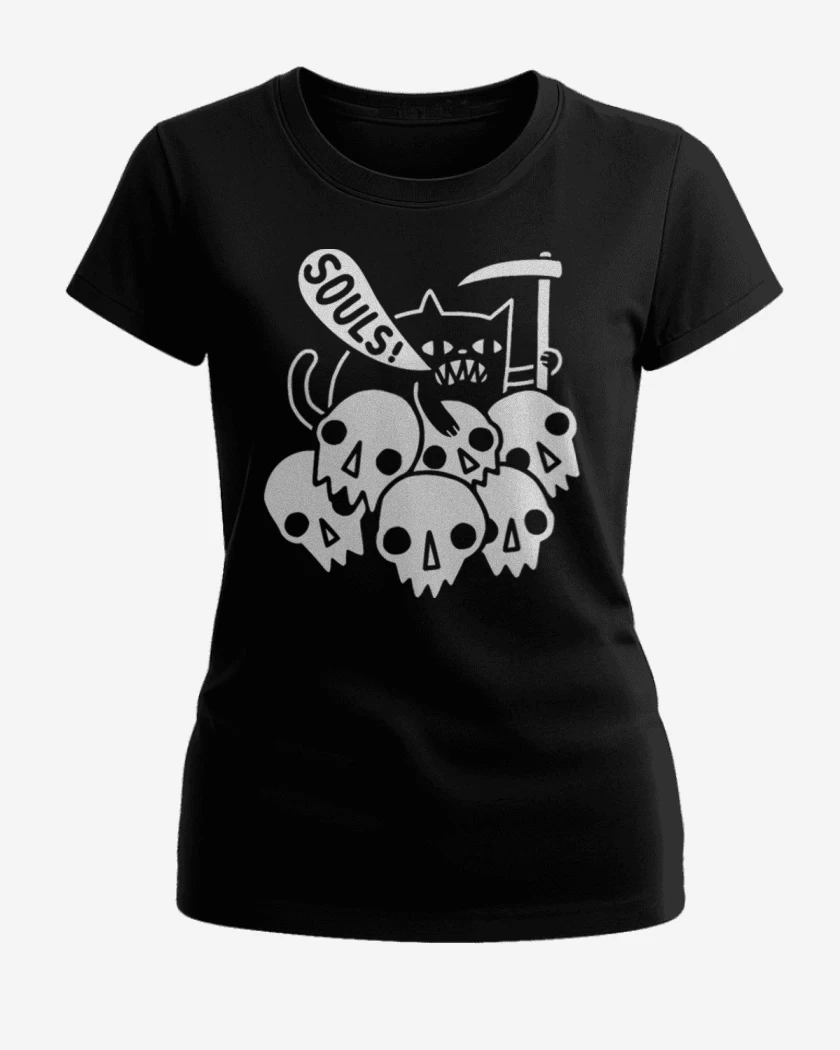 Polera de Mujer Negro de Gatito de la muerte 02