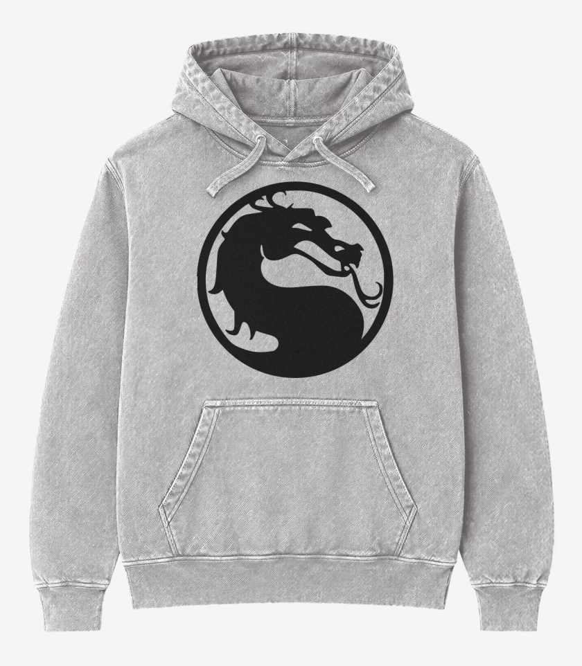 Poleron Canguro Acid Wash Gris Melange de Mortal Kombat