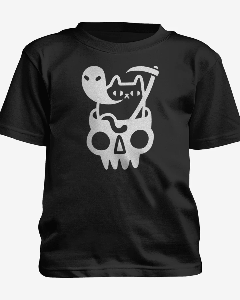Polera de niño Negro de Gatito de la muerte 05