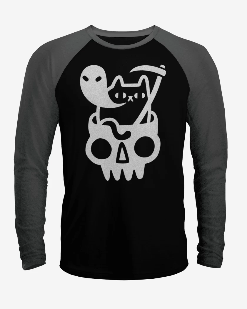 Polera Raglan Negro / Negro Heather de Gatito de la muerte 05
