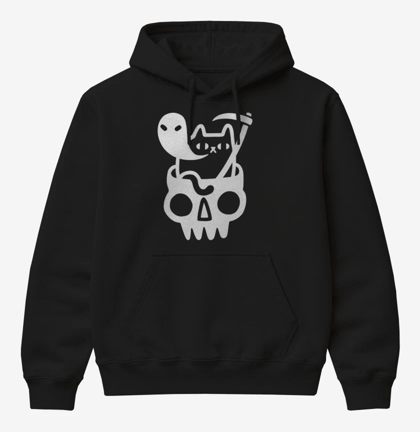 Poleron Canguro básico Negro de Gatito de la muerte 05