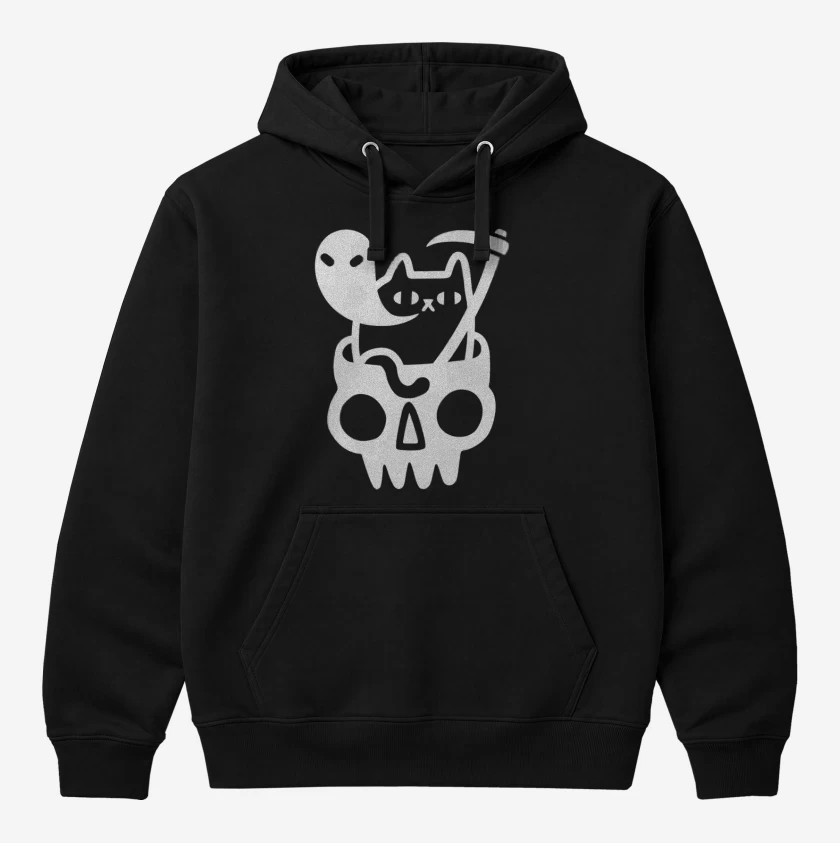 Polerón Canguro Negro de Gatito de la muerte 05