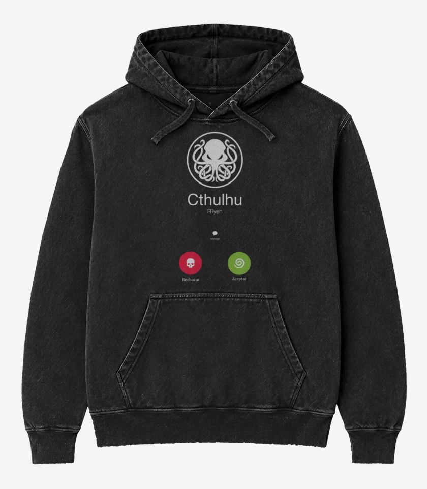 Poleron Canguro Acid Wash Negro de La llamada de cthulhu