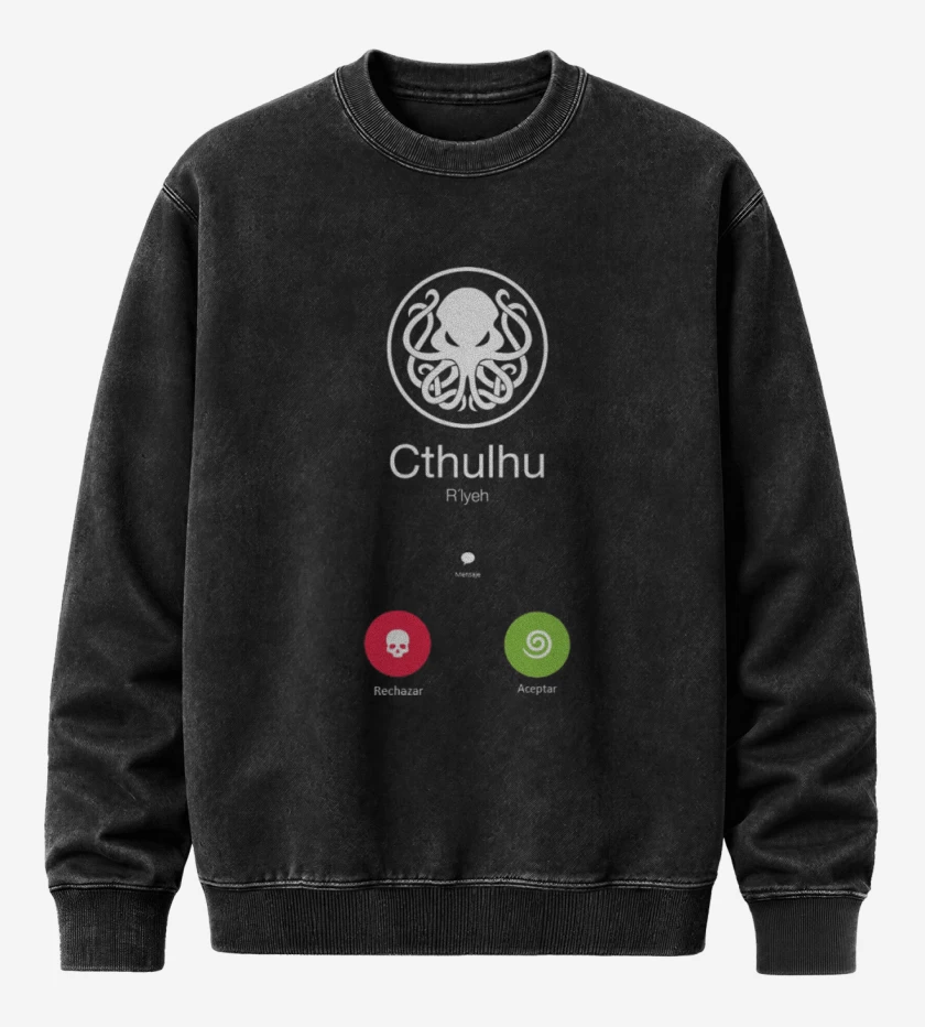 Poleron Polo Acid Wash Negro de La llamada de cthulhu