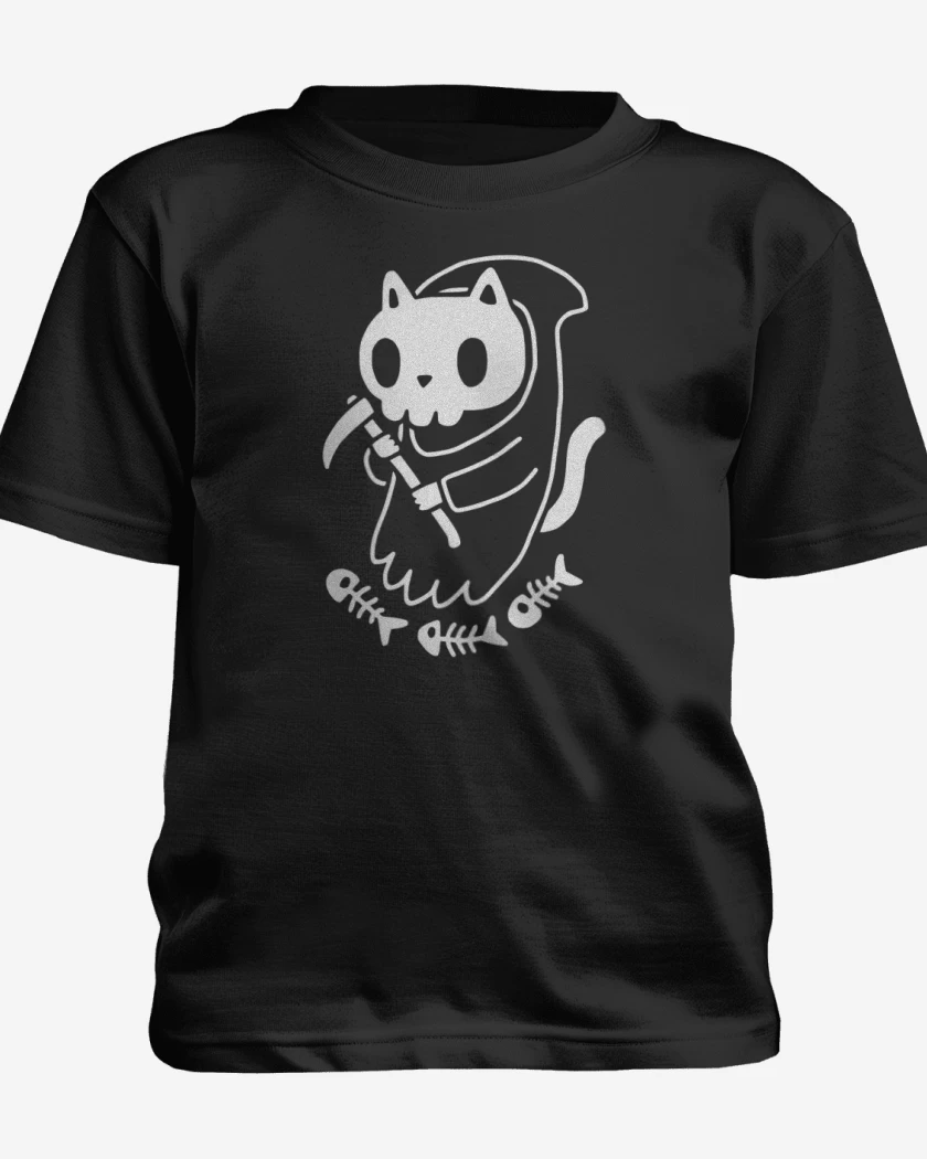 Polera de niño Negro de gatito de la muerte 06