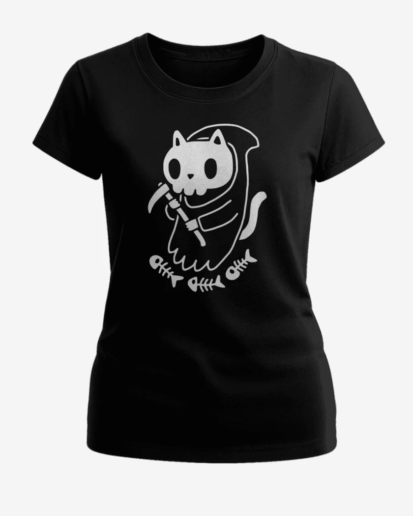 Polera de Mujer Negro de gatito de la muerte 06