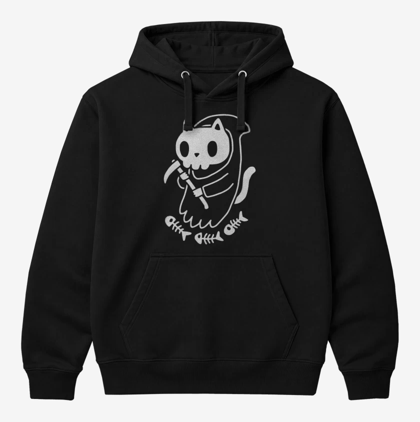 Polerón Canguro Negro de gatito de la muerte 06