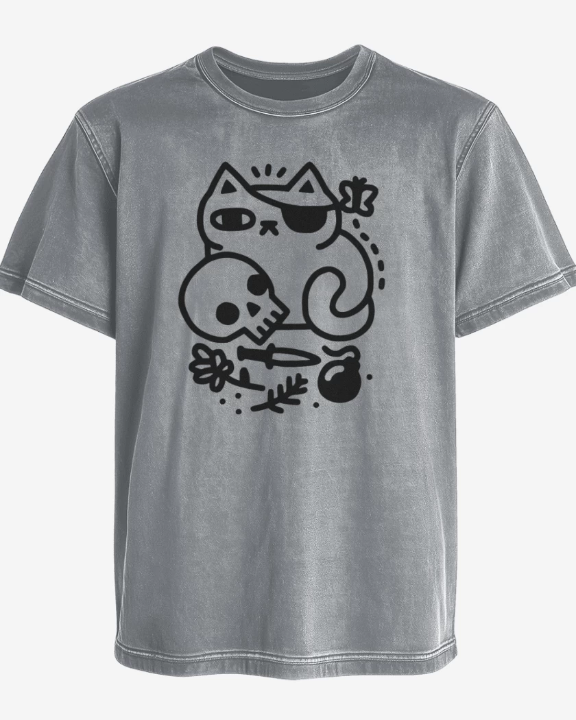 Polera desgastada Gris Melange de gat@ pirata