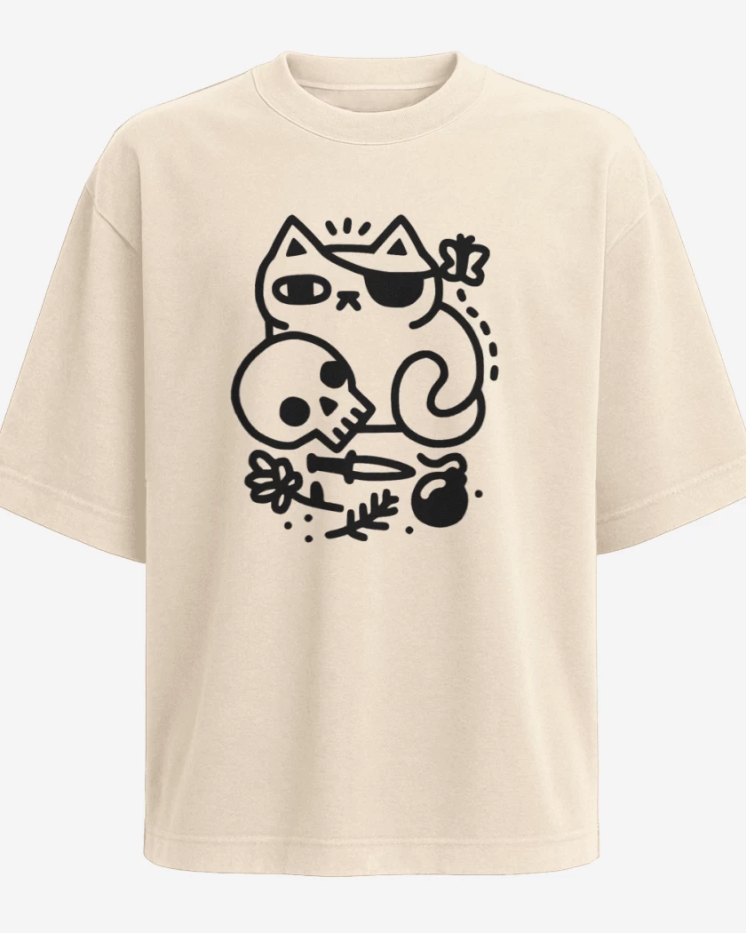 Polera Oversize Beige de gat@ pirata