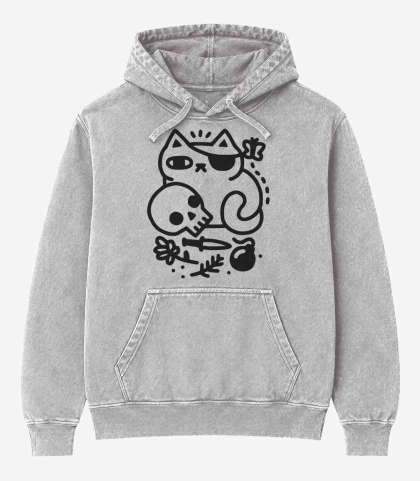 Poleron Canguro Acid Wash Gris Melange de gat@ pirata