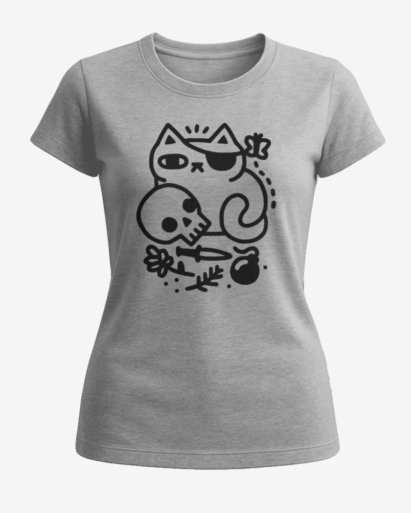 Polera de Mujer Gris Melange de gat@ pirata