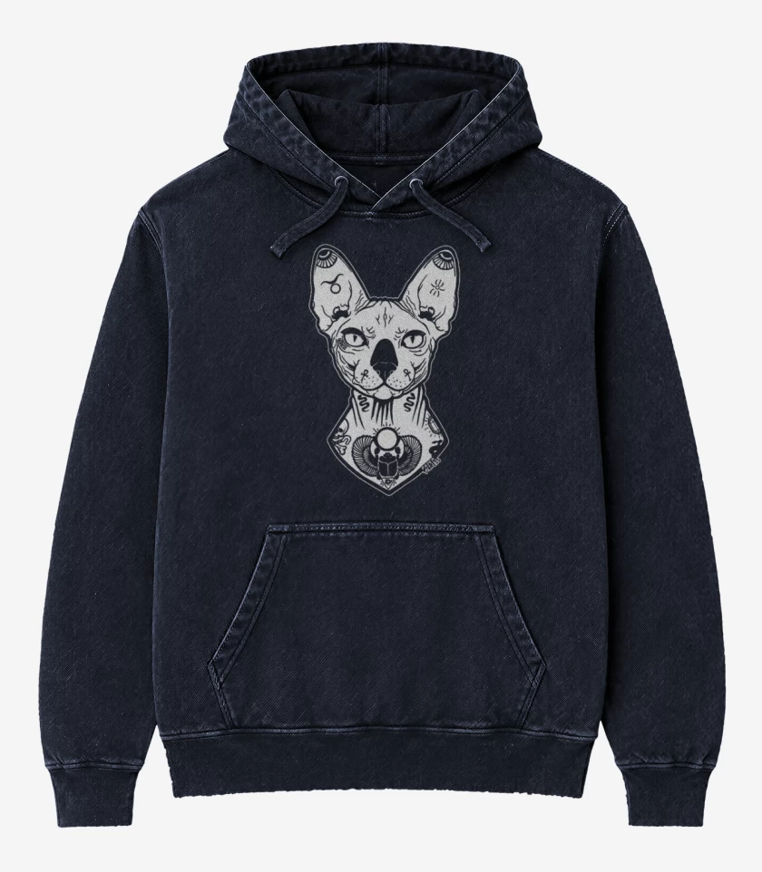 Poleron Canguro Acid Wash Azul Marino de Ink cat