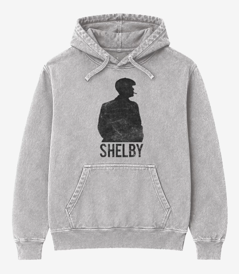 Poleron Canguro Acid Wash Gris Melange de Shelby Peaky Blinders
