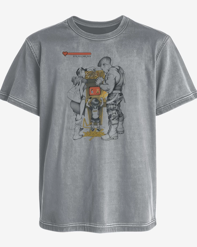 Polera desgastada Gris Melange de Street Fighter kid 