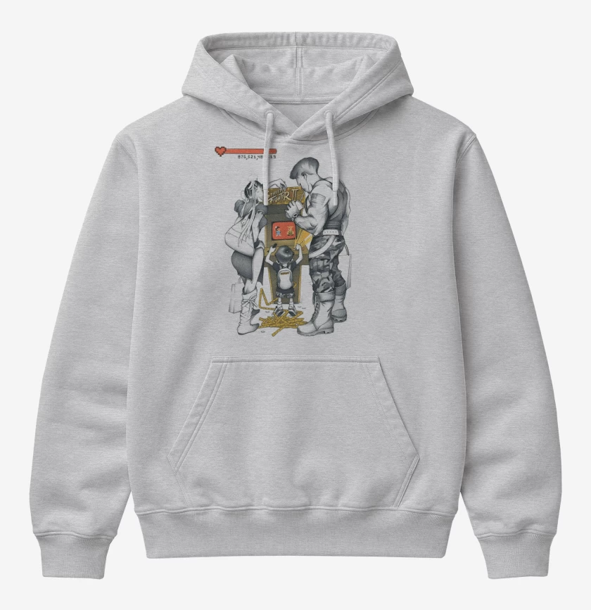 Poleron Canguro básico Gris Melange de Street Fighter kid 