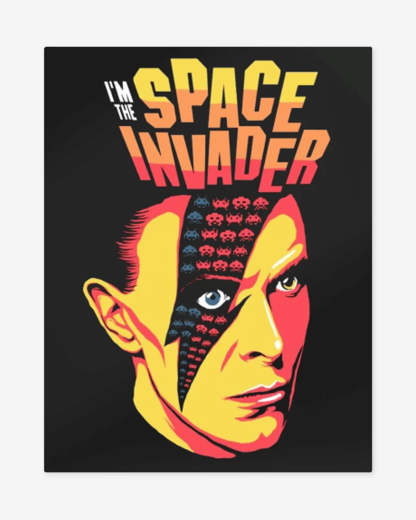 Print metalico Negro de Bowie Space Invader
