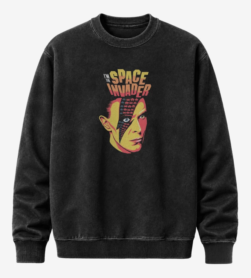 Poleron Polo Acid Wash Negro de Bowie Space Invader