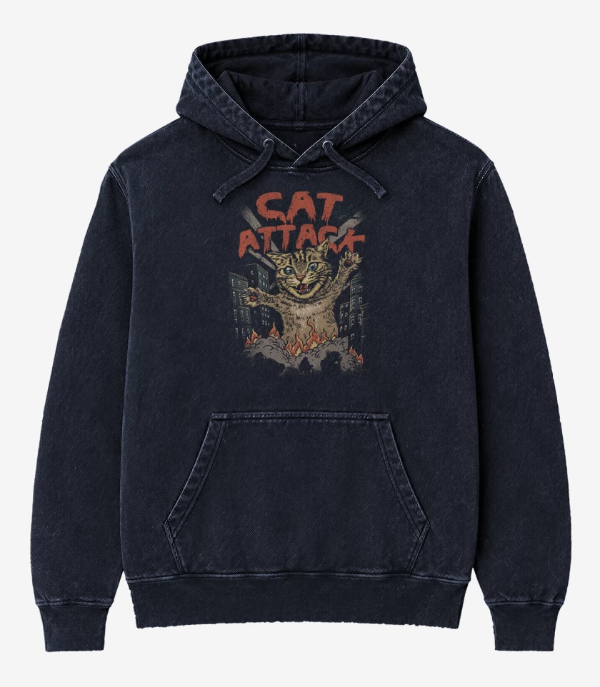 Poleron Canguro Acid Wash Azul Marino de Cat Attack