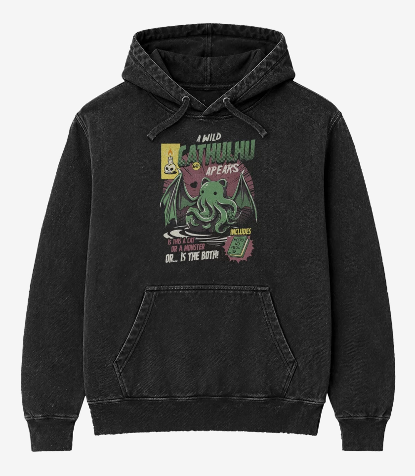 Poleron Canguro Acid Wash Negro de Cathulhu Wild