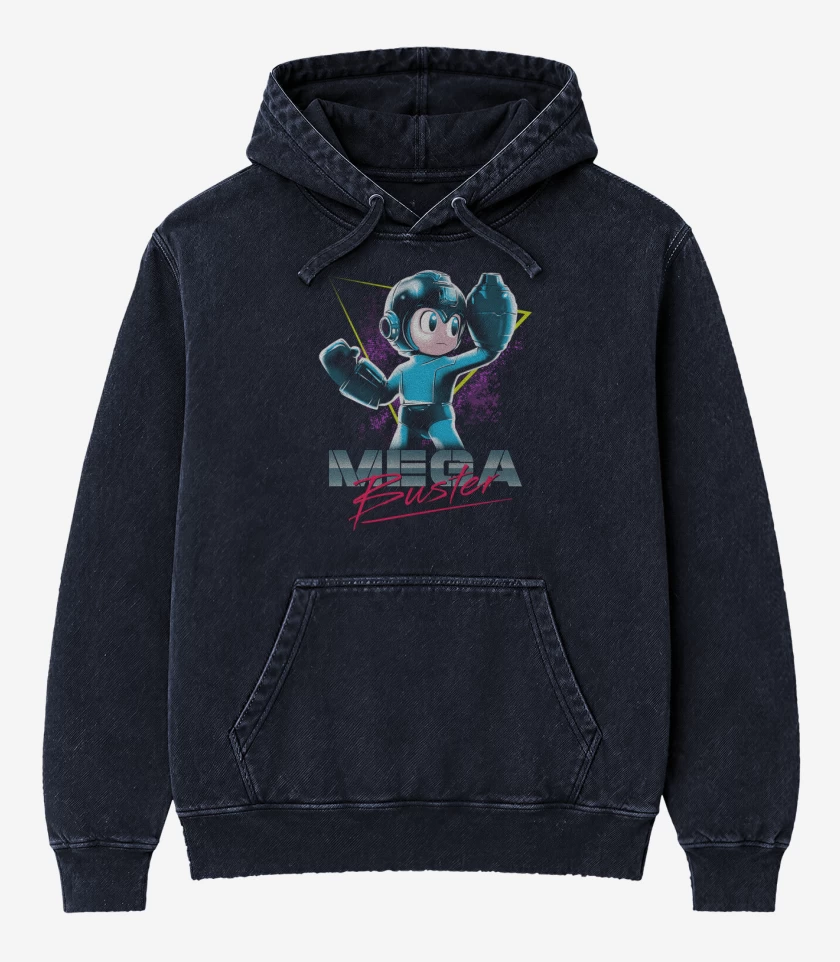 Poleron Canguro Acid Wash Azul Marino de Megaman X 
