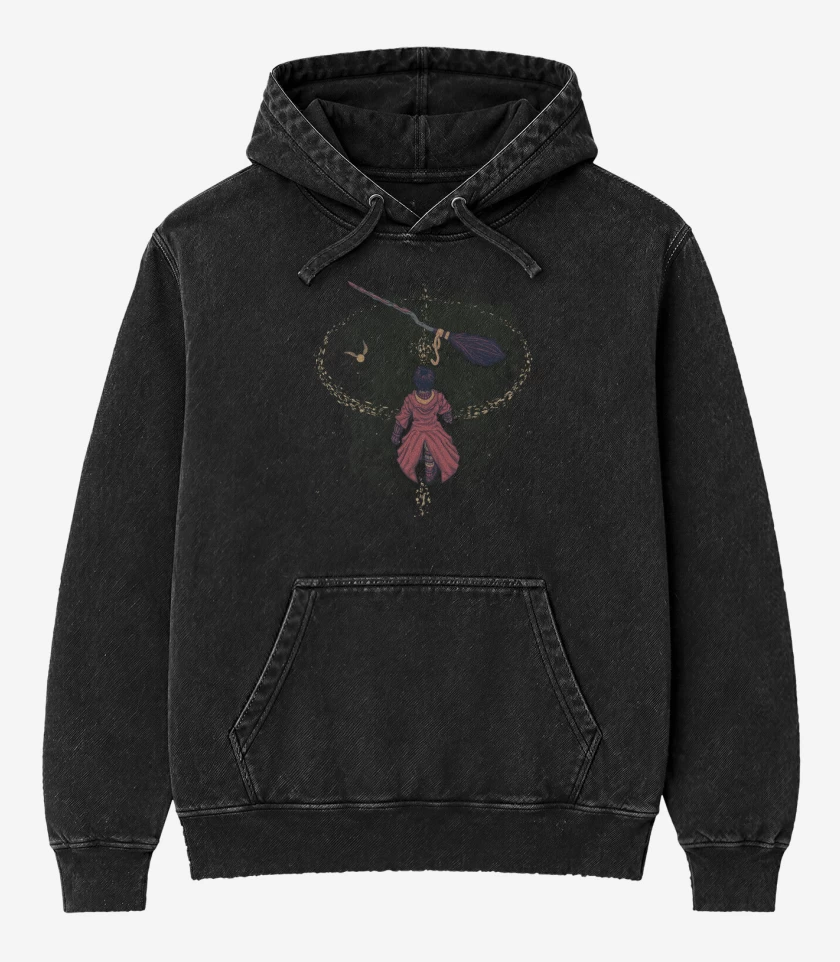 Poleron Canguro Acid Wash Negro de Harry Potter Quidditch