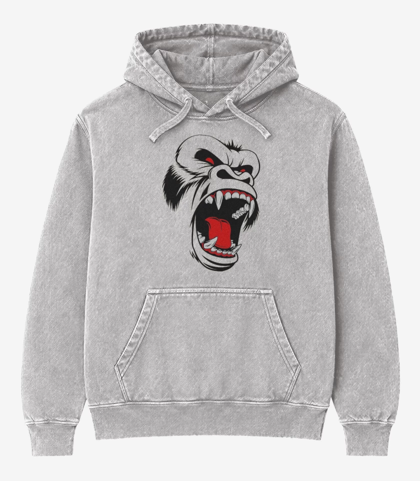 Poleron Canguro Acid Wash Gris Melange de Gorila rabioso