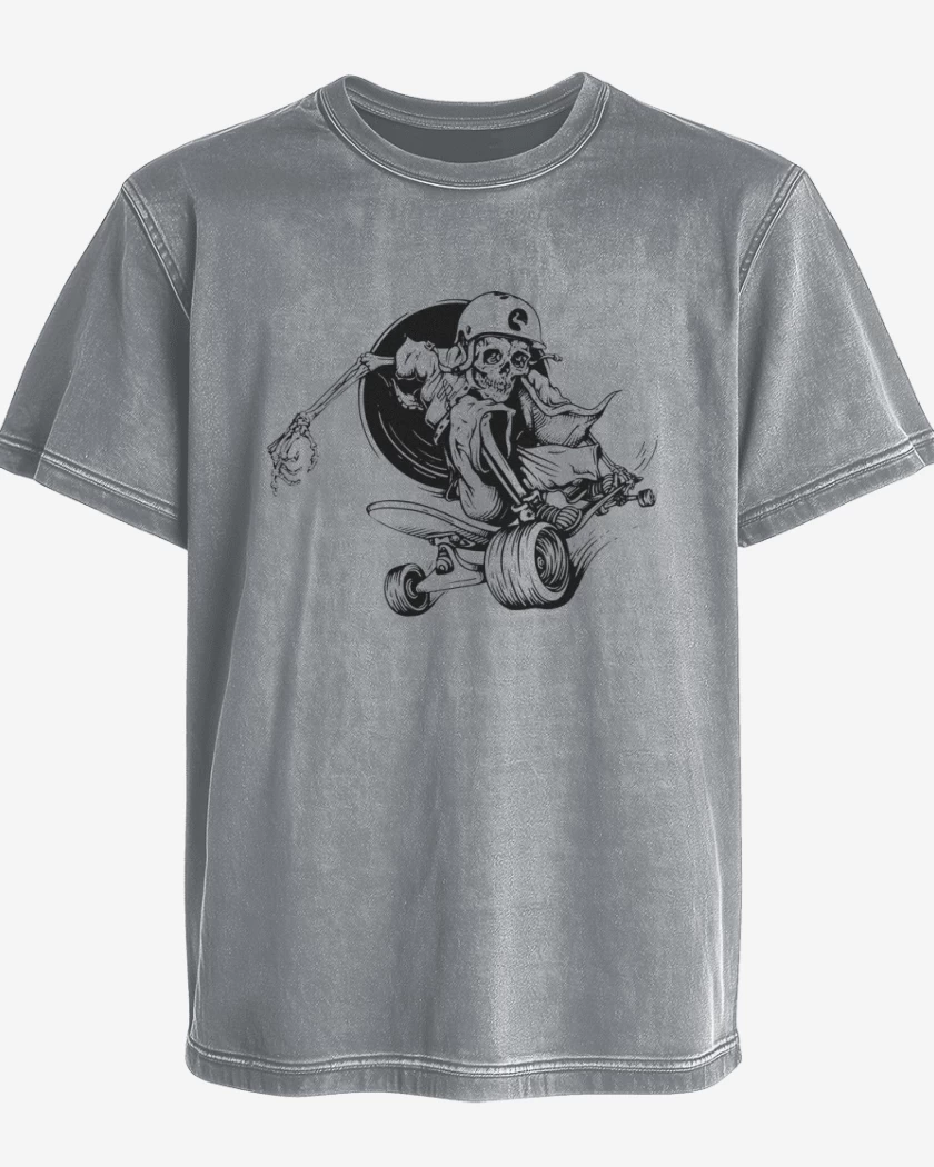 Polera desgastada Gris Melange de Skater skull