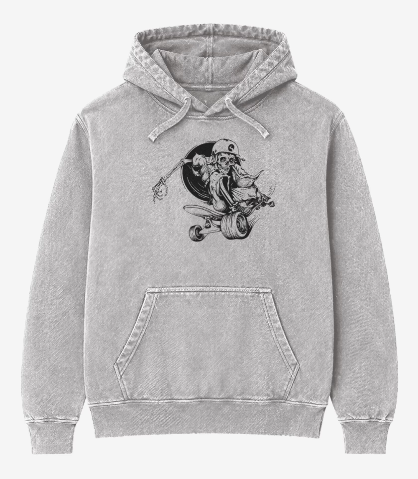 Poleron Canguro Acid Wash Gris Melange de Skater skull