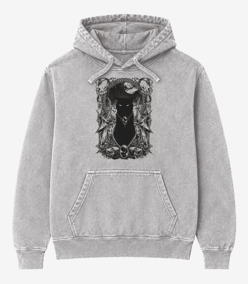 Poleron Canguro Acid Wash Gris Melange de Black cat