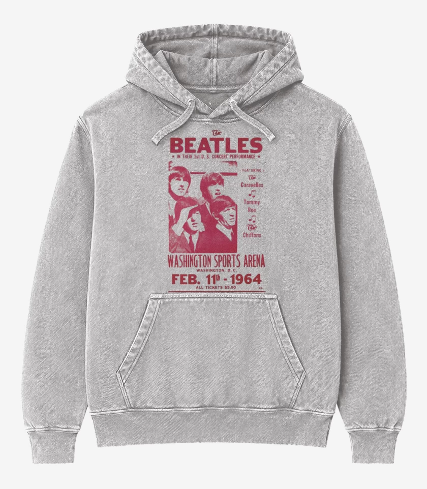 Poleron Canguro Acid Wash Gris Melange de Afiche The Beatles 