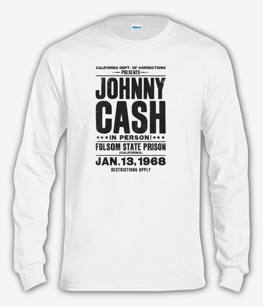 Polera manga larga Blanco de Johnny Cash afiche 