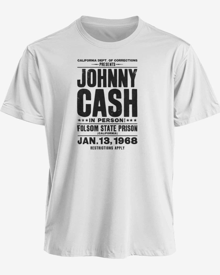 Polera premium Blanco de Johnny Cash afiche 