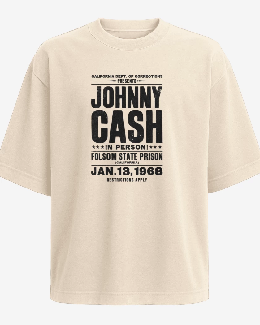 Polera Oversize Beige de Johnny Cash afiche 