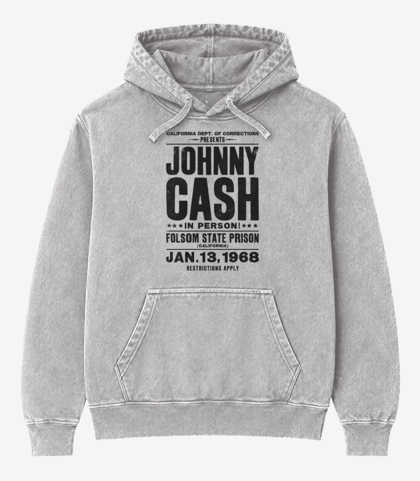 Poleron Canguro Acid Wash Gris Melange de Johnny Cash afiche 