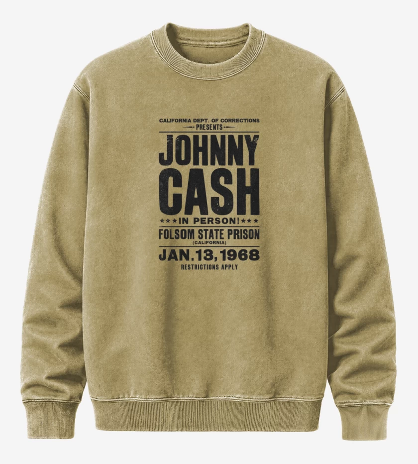 Poleron Polo Acid Wash Beige de Johnny Cash afiche 