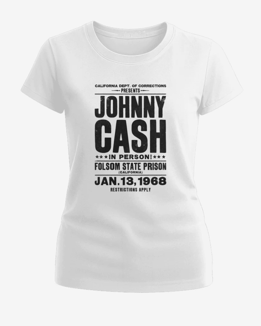 Polera de Mujer Blanco de Johnny Cash afiche 