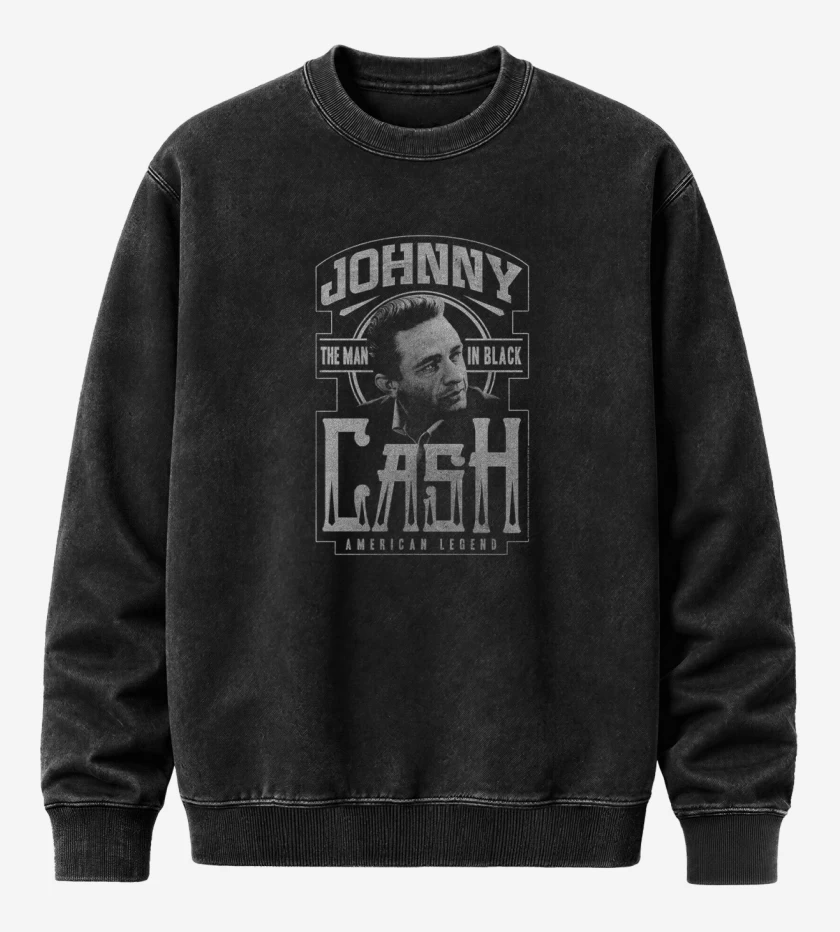 Poleron Polo Acid Wash Negro de Jhonny Cash 3