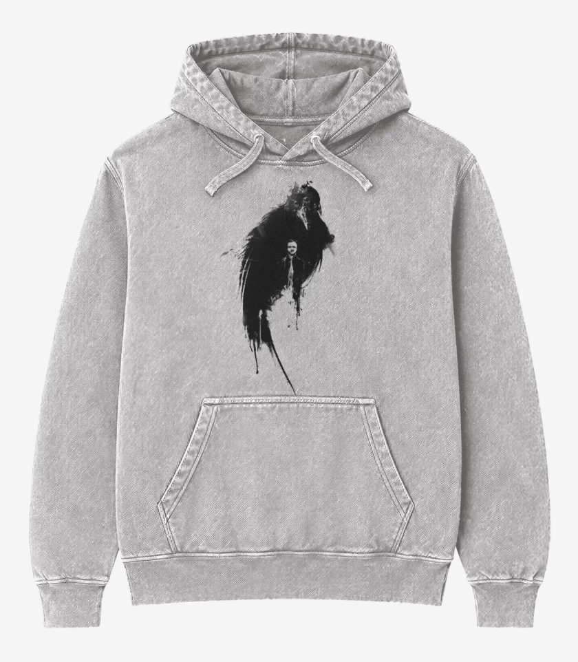 Poleron Canguro Acid Wash Gris Melange de El Cuervo Edgar Allan Poe
