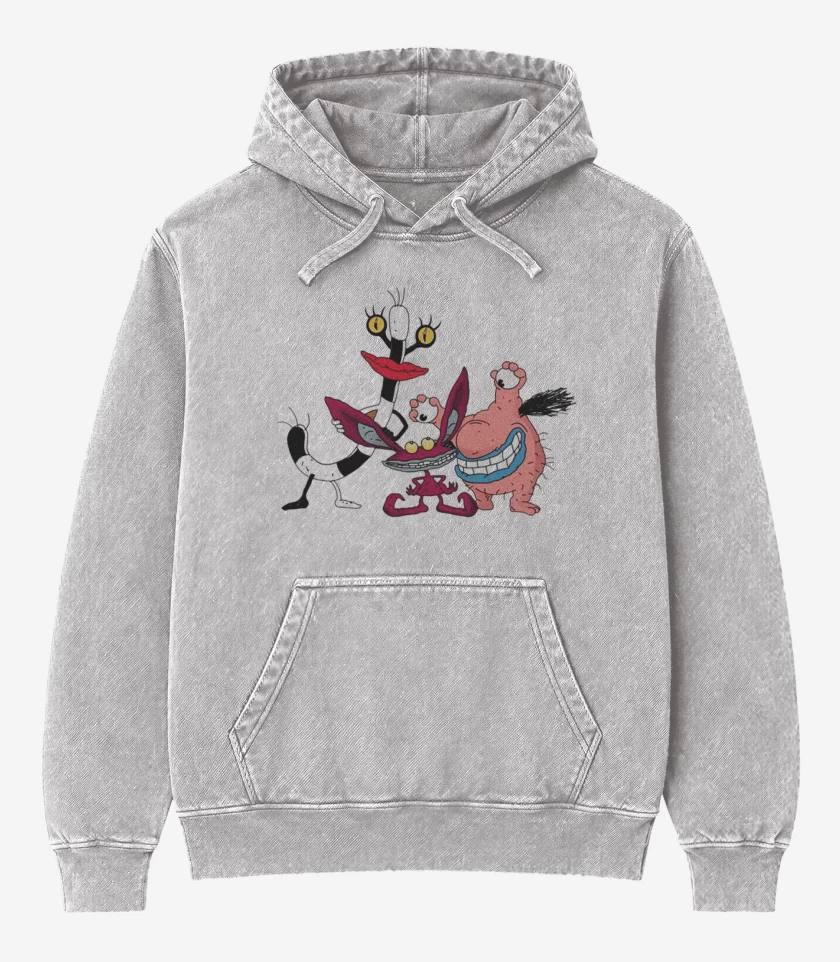 Poleron Canguro Acid Wash Gris Melange de Real monster