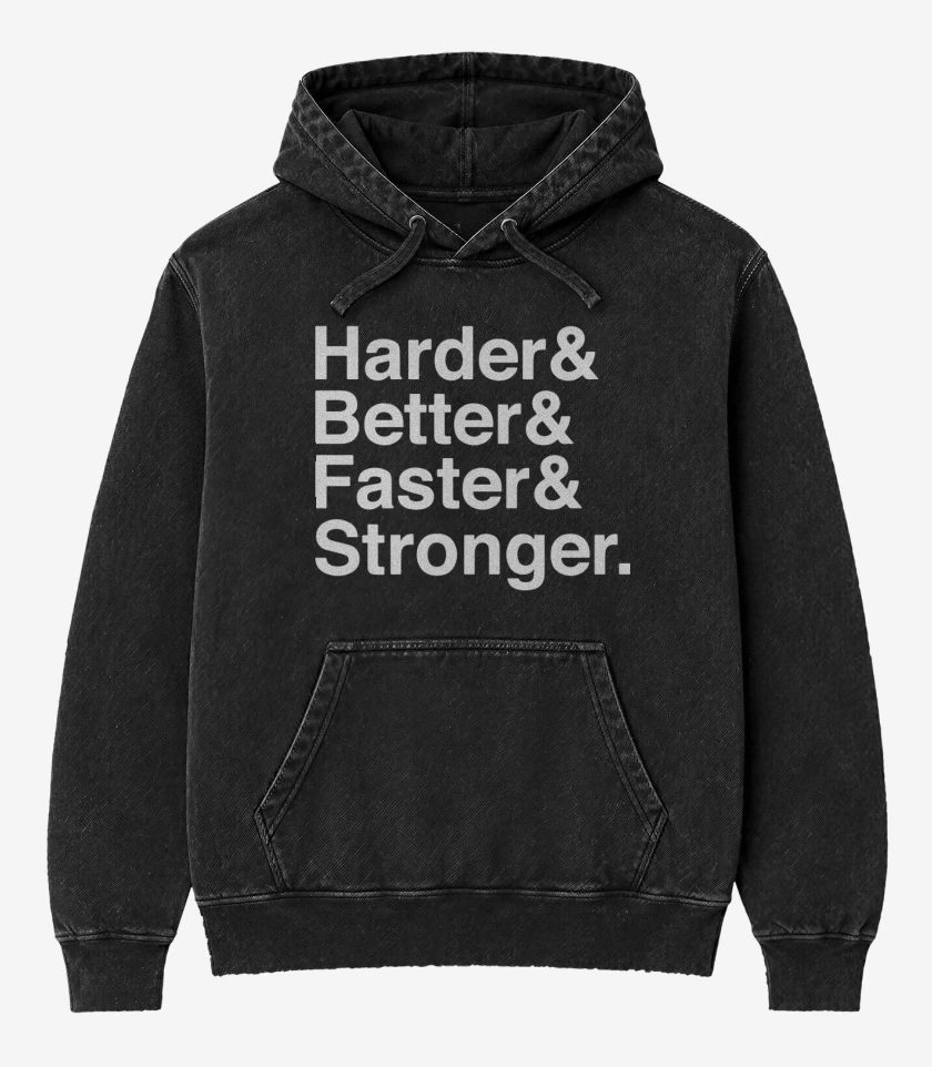 Poleron Canguro Acid Wash Negro de Harder Better Faster Stronger