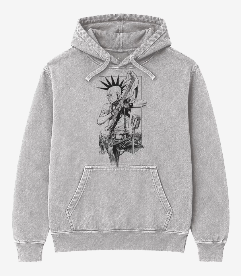 Poleron Canguro Acid Wash Gris Melange de punk 1 