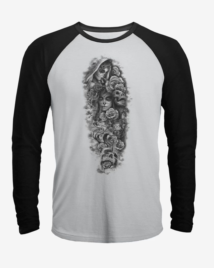 Polera Raglan Blanco / Negro de Skull sugar roses
