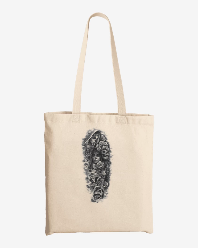 Totebag Blanco de Skull sugar roses