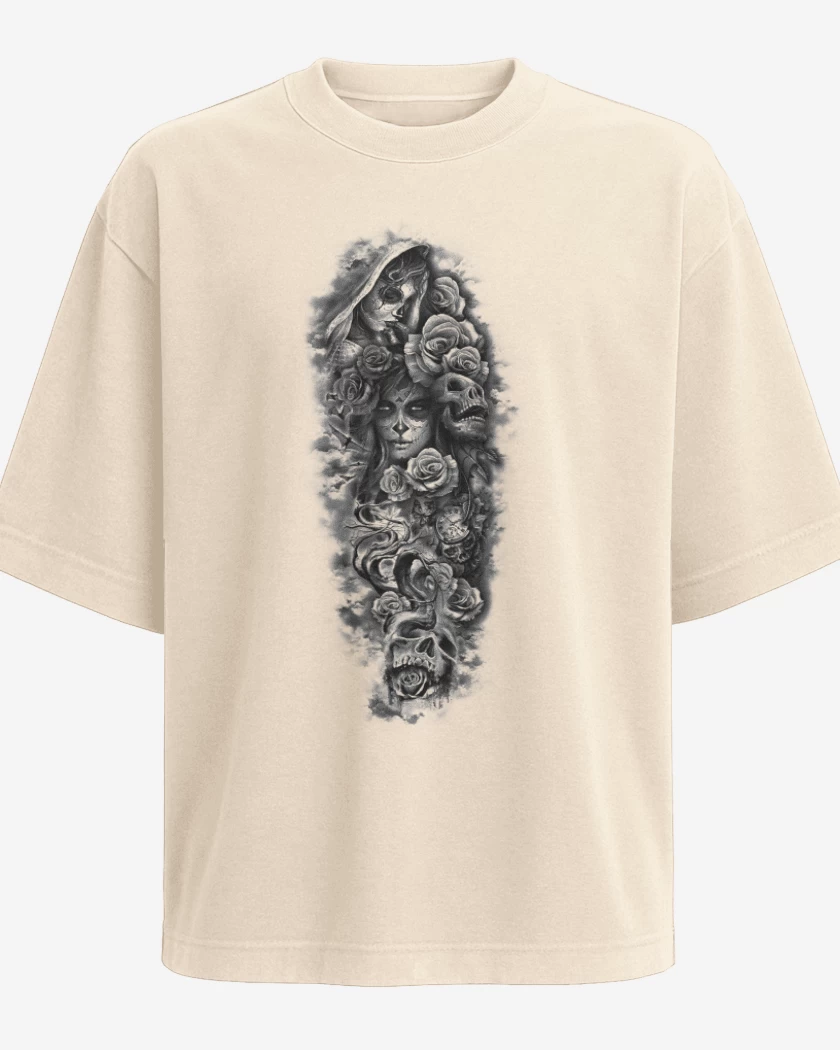 Polera Oversize Beige de Skull sugar roses