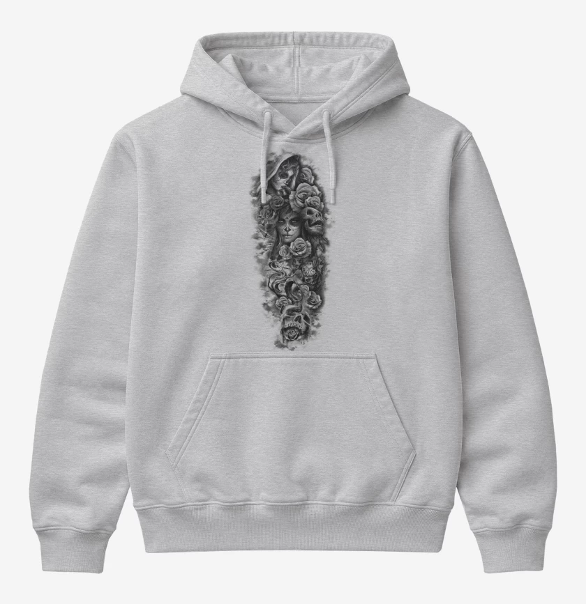 Poleron Canguro básico Skull sugar roses