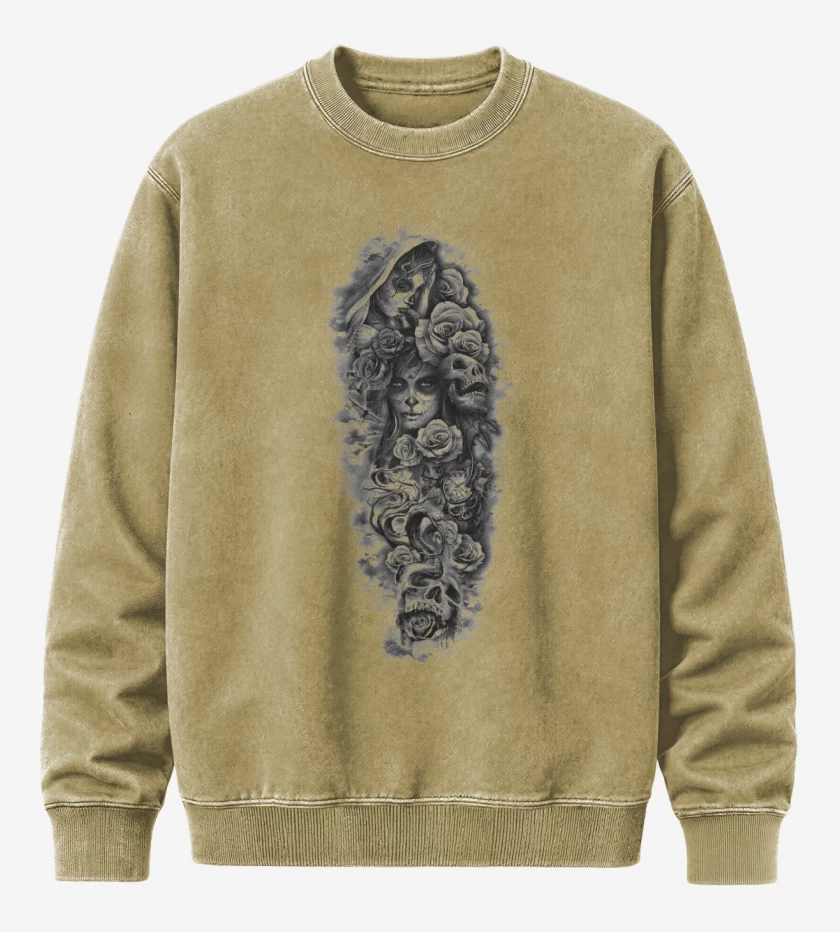 Poleron Polo Acid Wash Beige de Skull sugar roses
