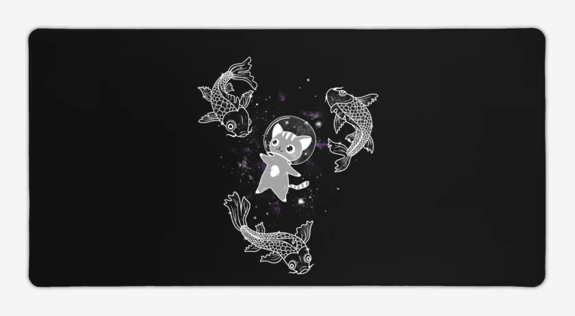 Mouse pad Gamer Negro de Gatito en el espacio con pesces 